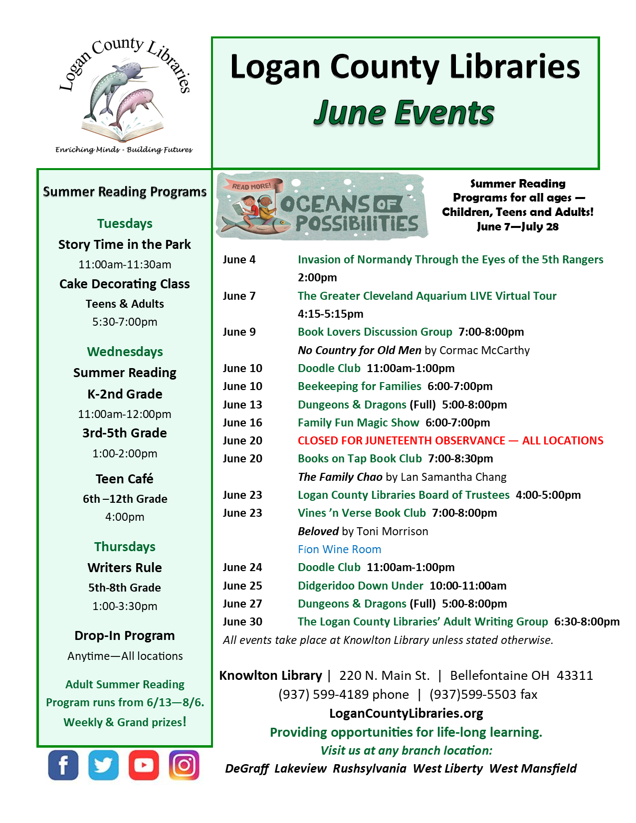 June Calendar of Library Events