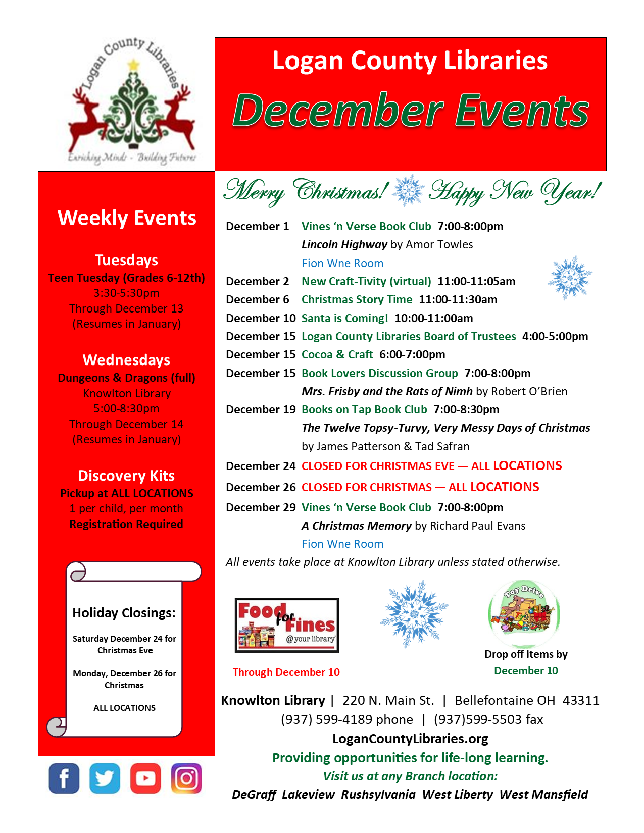 December Calendar of Events