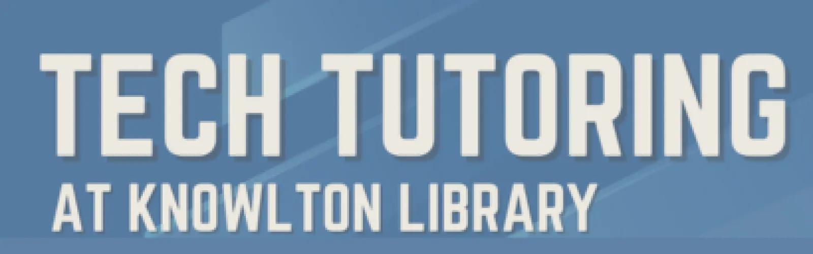 White letters on blue background