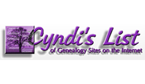 Purple text logo for Cyndi's List of genealogy sites on the internet